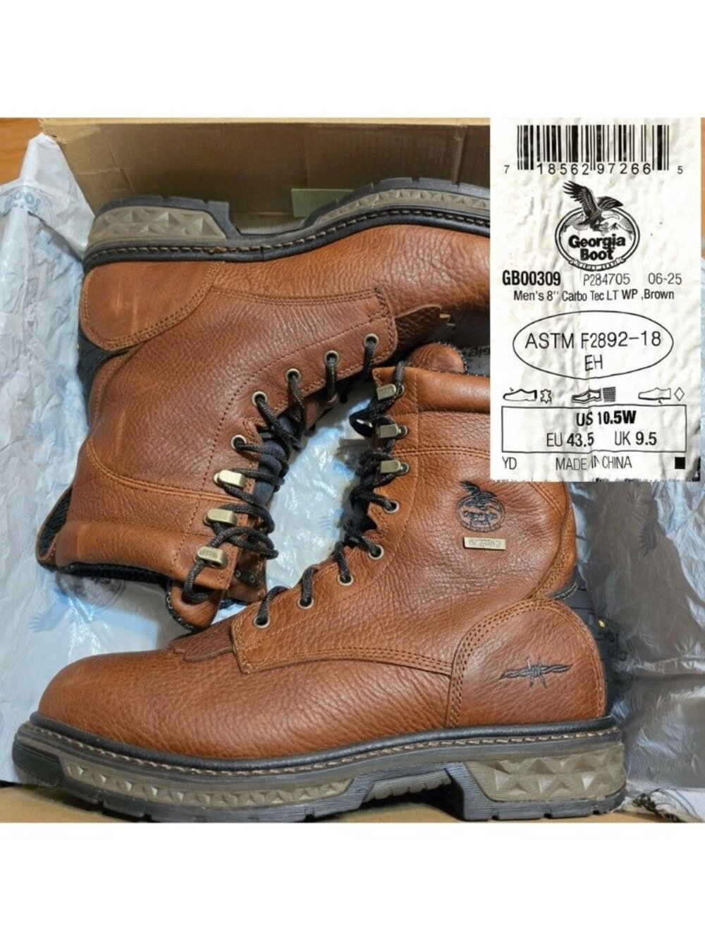 NIB Georgia Boot Carbo-Tec LT 8" Lacer Work Boots 10.5W